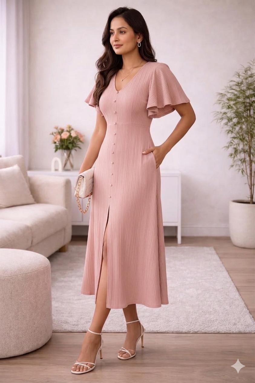 Pink Flutter Sleeve Dress - Etsy Pink Flutter Sleeve Dress - Etsy