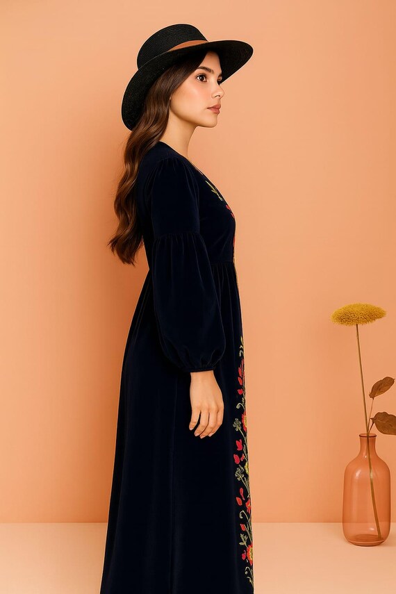 velvet boho maxi dress Boho Embroidered Velvet Maxi