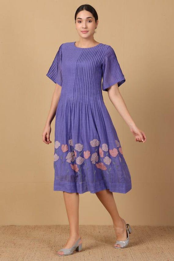 lavender midi dress casual Lavender Asymmetrical Neck Midi Dress with Side Slit
