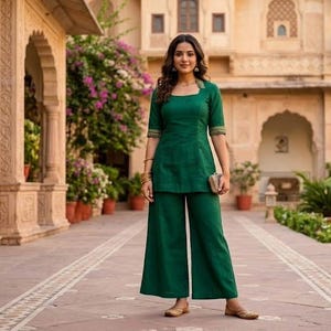 green emerald velvet dress Bottle Green Chinnon Silk Embroidered Indo-Western Dress for Women Bottle Green / XL / Silk