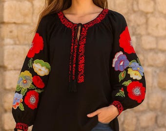 Blusa Bordada Floral | Top Ucraniano Vyshyvanka Boho