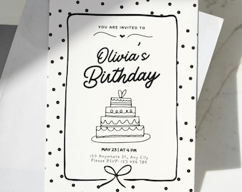 Polka Dot Birthday Invitation, Young Adult Birthday, Feminine Soft Girl Invitation, Birthday Invitation 20s, Modern Vintage Canva Template