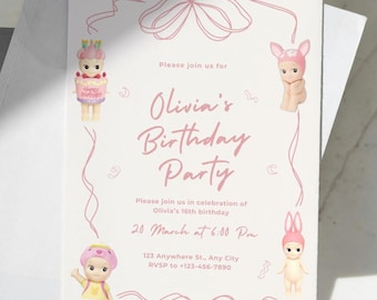Sonny Angel Birthday Invitation | Cute Pink Birthday Invitation | Sonny Angel Party | Cute Girl's Birthday | Made to order |Digital Download