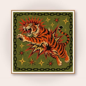 Roaring Tiger Print with Chain Border - Digital Download