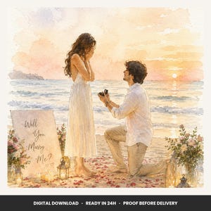 Custom Proposal Portrait from Photo, Watercolor Couple Art, Digital File
