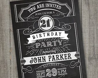 Chalkboard Birthday Invitation for Adult, 21st Birthday Invitation for Guys, 21st Birthday Invitation Male, 18th Birthday Invitation Boy