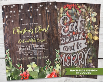Rustic Christmas Party Invitations PRINTABLE, Eat, Drink and Be Merry Holiday Christmas Party Invitation, Christmas Holiday Party Invitation