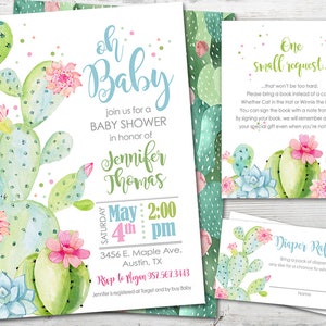 Invito succulento per il baby shower, cactus baby shower, invito oh baby shower, invito Fiesta Shower, set di invito per il pacchetto baby shower