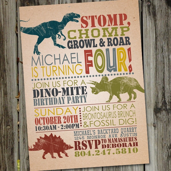 Dinosaur Birthday Invitations Dinosaur Birthday Invitation Etsy