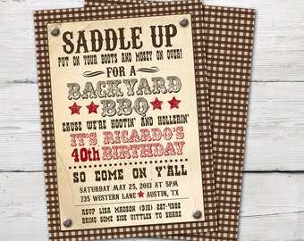 Western Invitation, BBQ Invitation, Western Party Invitation, Western Party Supplies, BBQ Invite, Cowboy Invitations Adult Summer BBQ invite