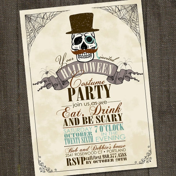 Halloween Invitation for Adults, Halloween Party Invitation, Halloween Invitation PRINTABLE, Handsome Skull Halloween Invitation Il_570xn