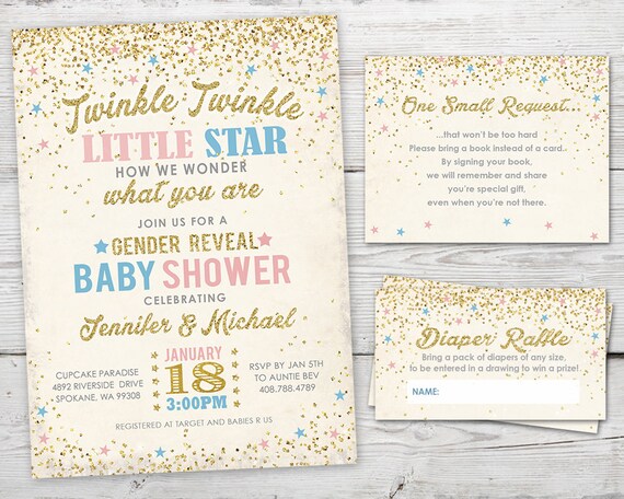 Twinkle Twinkle Gender Reveal Invitation, Twinkle Twinkle Little Star Baby Shower Invitation PRiNTABLE in blue and pink, Twinkle Party Il_570xn