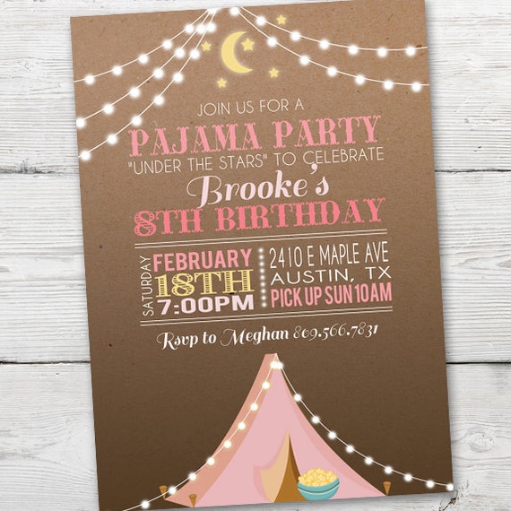 Sleep Over Invitation, Pink Tent Pajama Party Invitation, Pajama Party Invite, Sleep Over Party, Glamping Party Invitation, PRINTABLE Il_570xn