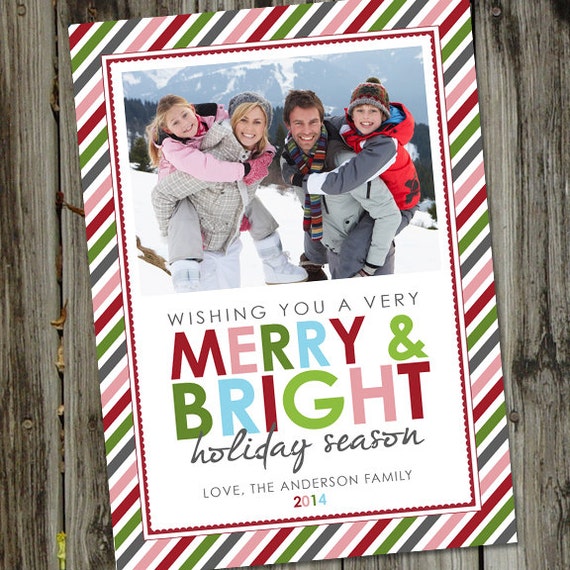 Merry Bright Stripes, Holiday Photo Card, Christmas Photo Cards PRINTABLE, Christmas Photo Cards Digital, Christmas Photo Card Download Il_570xn