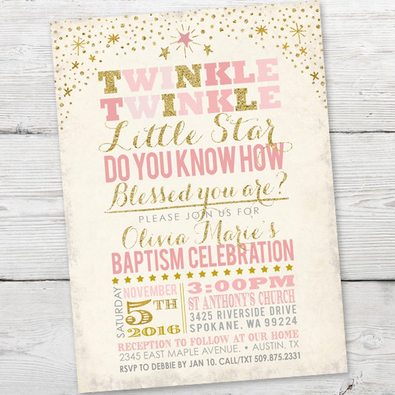 Twinkle Twinkle Little Star Baptism Invitation Printable Etsy