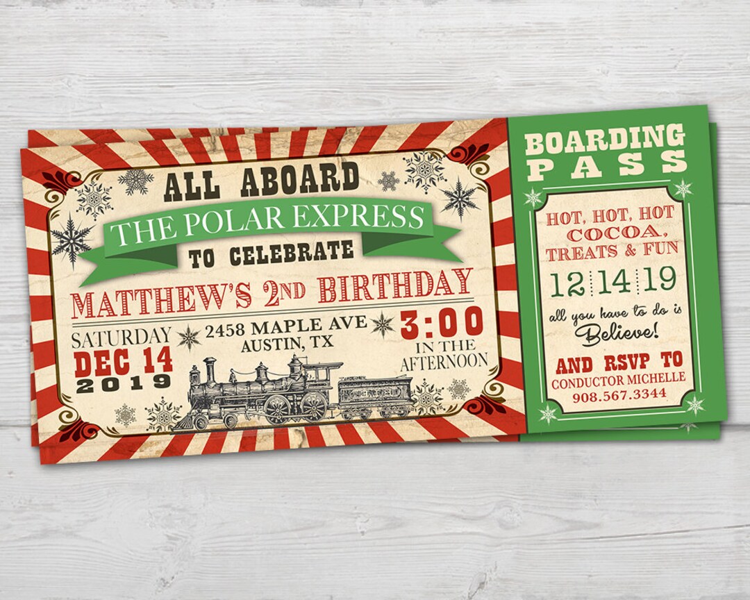 Polar Express Birthday Invitation, Polar Express Invitation, Polar