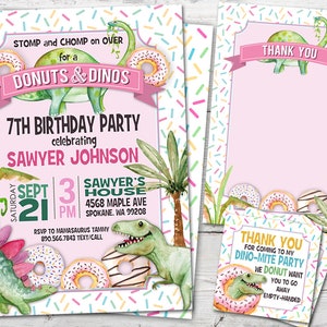 Dinos and Donuts Invitations, Dinos and Donuts Birthday, Donuts and Dinosaur Birthday Invite, Donuts and Dinosaur Invitation, PRINTABLE