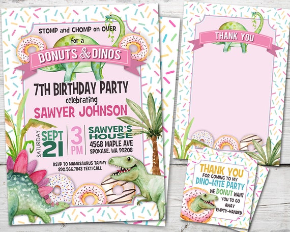 Dinos and Donuts Invitations, Dinos and Donuts Birthday, Donuts and Dinosaur Birthday Invite, Donuts and Dinosaur Invitation, PRINTABLE Il_570xn
