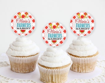 Editable Farmers Market Cupcake Toppers or Favor Tags, Farmers Market Party Favors, Farmer's Market Birthday Party Decor Stickers