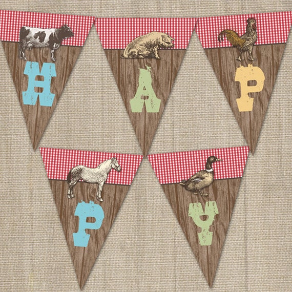 Old MacDonald On The Farm Petting Zoo Printable Happy Birthday Party Banner Il_570xn