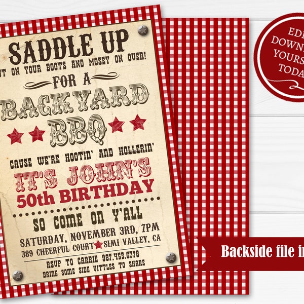 Western Birthday Invitation for a Western Birthday Party | Adult Western Theme Invitation | Editable | Adult Western Birthday Invitation