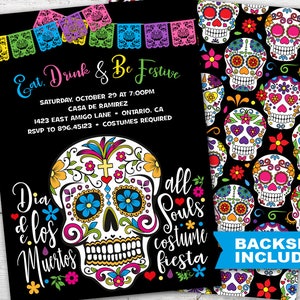 Sugar Skull Party Invitation, Dia De Los Muertos Invitations, Dia De Los Muertos Party, DIGITAL, Sugar Skull Invitations, Skull Halloween