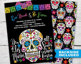 Sugar Skull Party Invitation, Dia De Los Muertos Invitations, Dia De Los Muertos Party, DIGITAL, Sugar Skull Invitations, Skull Halloween