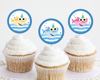 Baby Shark 2.5" Circle Cupcake Toppers, Baby Shark Cup cake toppers Printable Instant Download, Baby Shark Party Decor