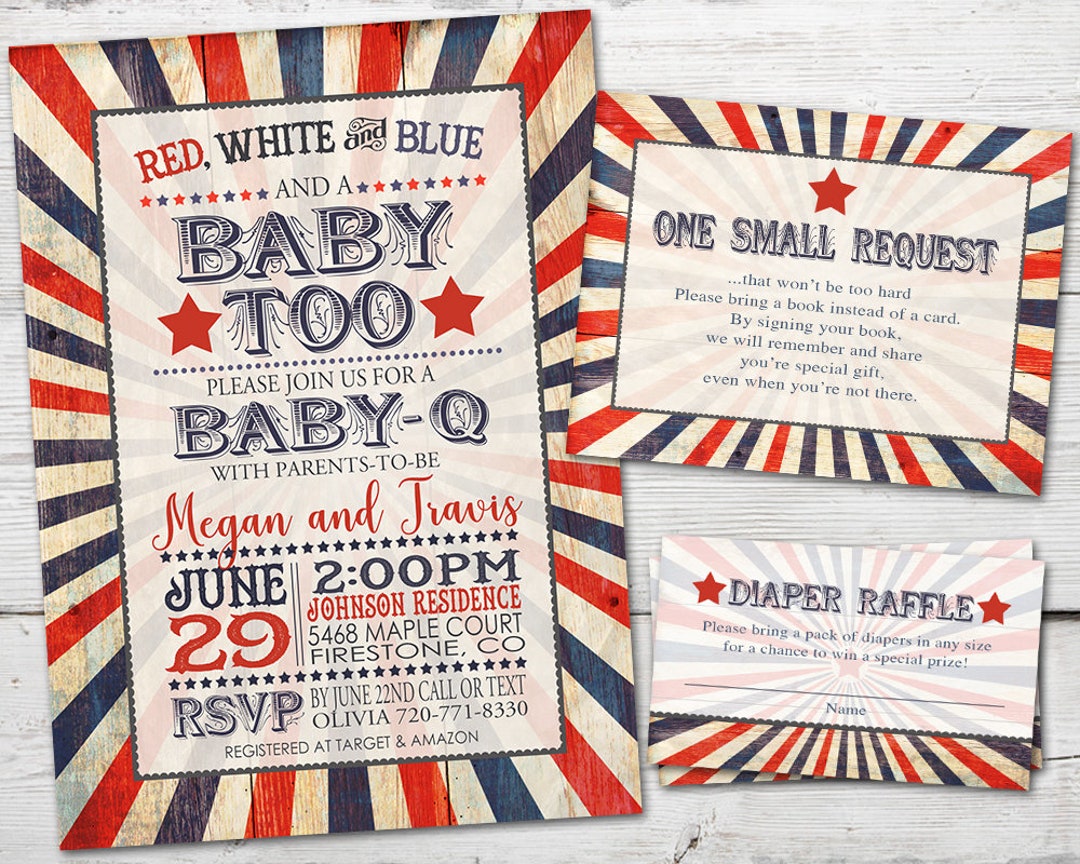 Red White Blue Baby Shower Invitations, Fourth of July Baby