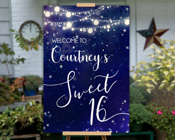 Under the Stars Sweet 16 Welcome Sign PRINTABLE, Under the Stars Decorations, Under the Stars Sweet 16, Sweet 16 Decoration, Galaxy Party Il_570xn