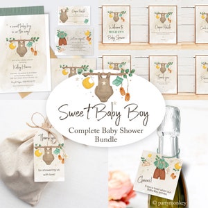 Boy Baby Shower Invitation Bundle Set DIY PRINTABLE, Boho Baby Shower Bundle, Baby Clothes Shower Mega Bundle Invitation Set, Shower Games image 1