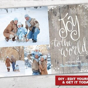 Rustieke vreugde voor de wereld fotokaart, kerstfotokaarten AFDRUKBARE DIY TEMPLETT kerstfotokaarten digitale vakantiefotokaart downloaden