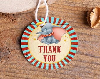 Editable Dumbo Birthday Favor Tags perfect for a Dumbo First Birthday Party! Dumbo Cupcake Toppers. Customize and Print Yourself today!