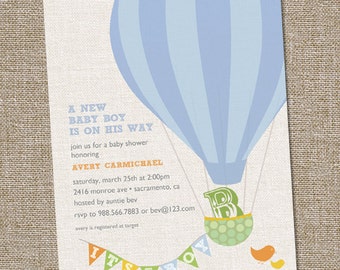 Hot Air Balloon Baby Shower Invitation, Hot Air Balloon Invitation, Up Up and Away Shower Invitation, PRINTABLE, Hot Air Balloon Baby Shower