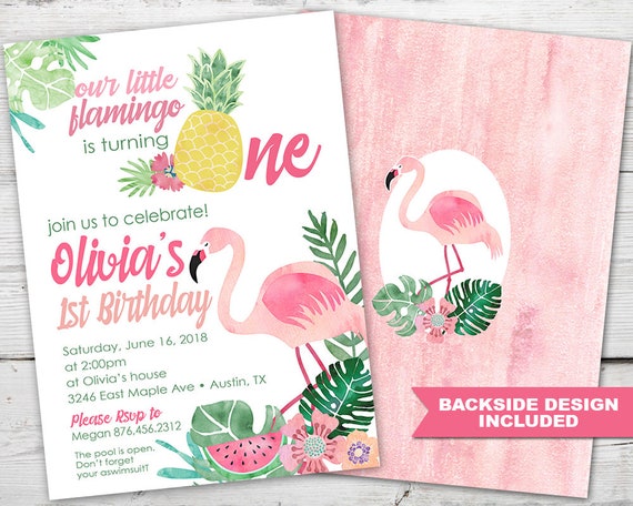 Flamingo Pineapple First Birthday, Flamingo Pineapple Birthday Invitation, Flamingo Pineapple Party, Pineapple Flamingo Invitation PRINTABLE Il_570xn