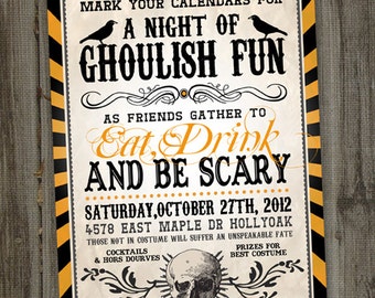 Adult Halloween Party Invitations, Halloween Invitation, PRINTABLE, Halloween Party Invite, Eat Drink and Be Scary, Skull Invitations