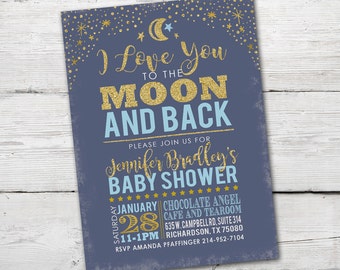 Love You to the Moon and Back Invitation, Moon and Stars Baby Shower, Moon Baby Shower invite, Moon and Back Baby Shower PRINTABLE