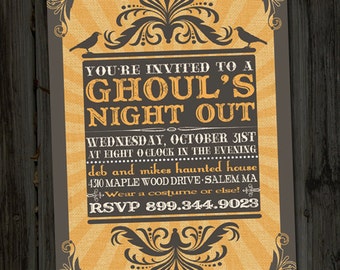 Ghoul's Night Out Vintage Retro Halloween Printable Party Invitation, Costume Party Invitation, Halloween Party Invite, Spooky Invitations