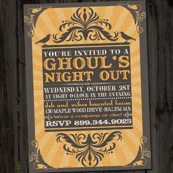 Ghoul's Night Out Vintage Retro Halloween Printable Party Invitation, Costume Party Invitation, Halloween Party Invite, Spooky Invitations Il_570xn