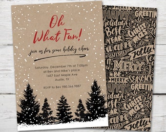 Snowy Christmas Party Invitations PRINTABLE, Oh What Fun Holiday Christmas Party Invitation, Christmas Holiday Party Invitation