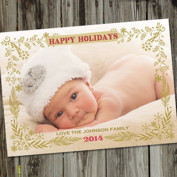 Silver Gold Snowflake Holiday Card, Snowflake Holiday Photo Card, Christmas Photo Card, PRINTABLE, Photo Card Template, Happy Holidays Card Il_570xn