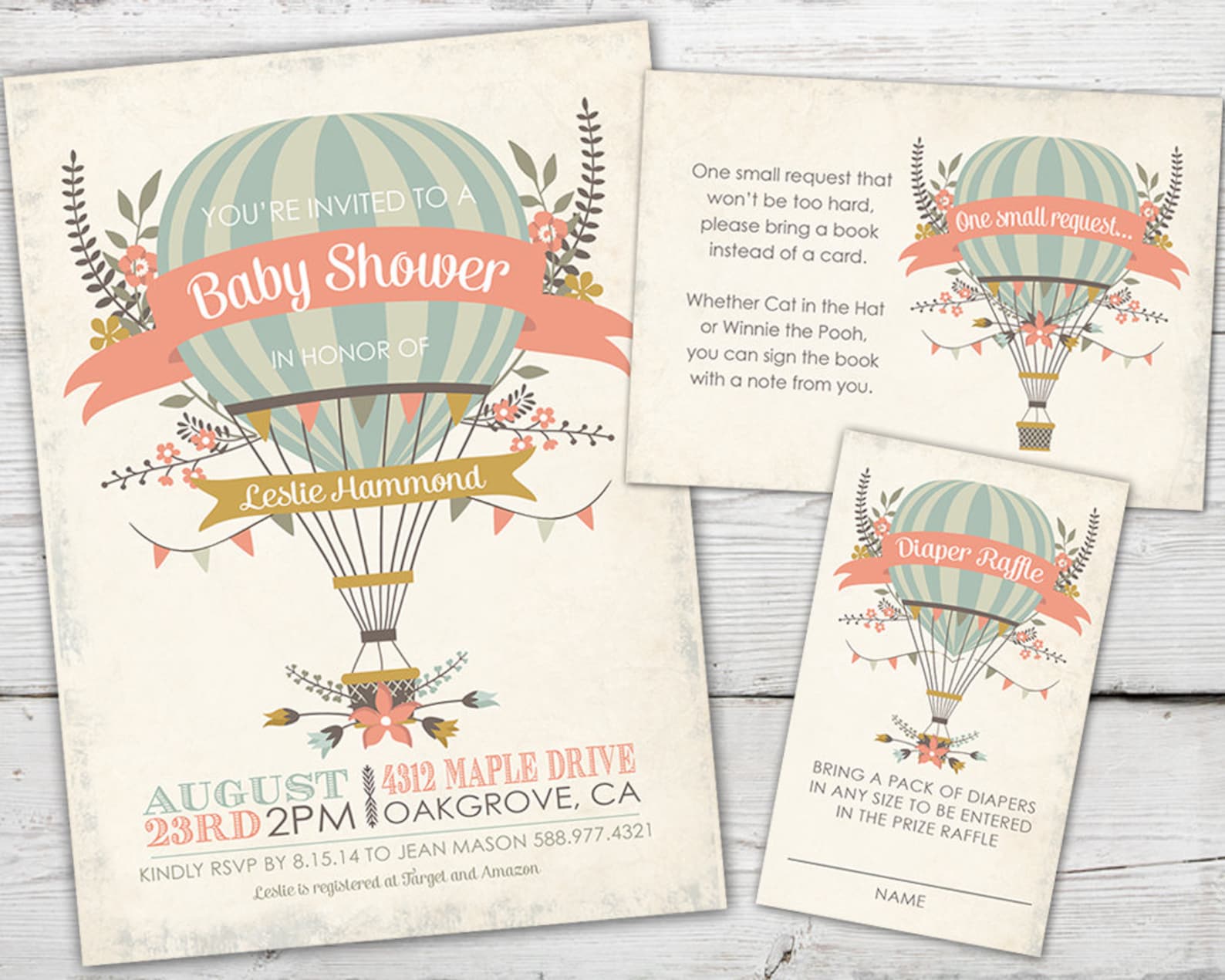 Hot Air Balloon Baby Shower Invitation Balloon Shower Etsy