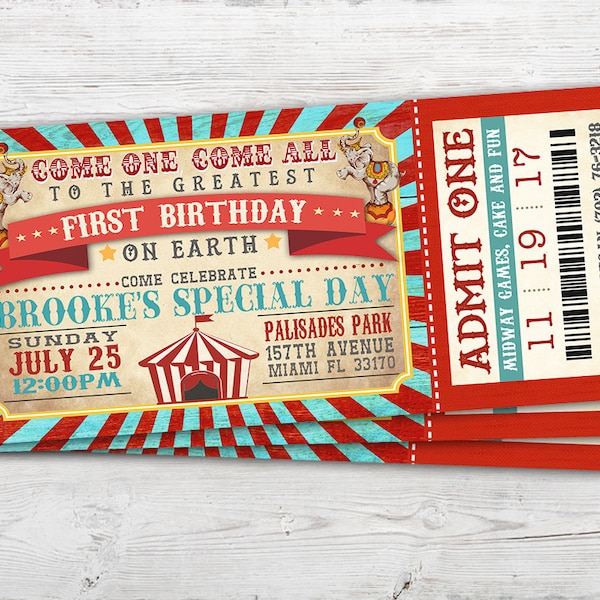 Circus Ticket Invitation, Vintage Circus Invitation, Vintage Circus Party, Circus Ticket Birthday Invite, Circus Ticket Birthday Invitation