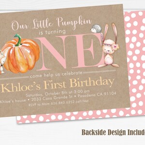 Little Pumpkin First Birthday Invitation Girl for a Pumpkin Birthday Theme Party, Little Pumpkin First Birthday Digital Printable Invitation