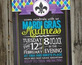Chalkboard Mardi Gras Madness New Orleans Mardi Gras, Fat Tuesday PRINTABLE Party Invitation