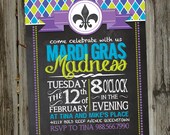 Chalkboard Mardi Gras Madness New Orleans Mardi Gras, Fat Tuesday PRINTABLE Party Invitation