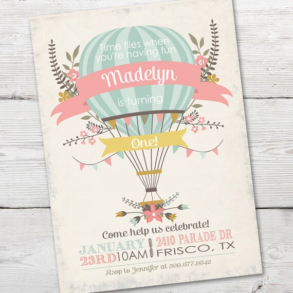Hot Air Balloon 1St Birthday Invitations 9