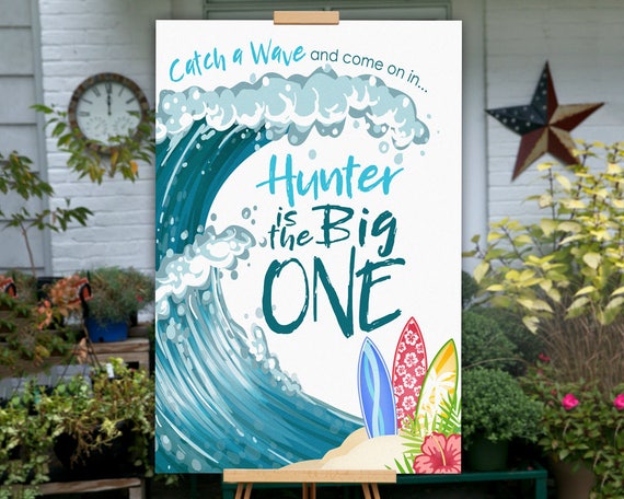 Surf Birthday Party Sign, Surf Party Decoration PRINTABLE, Surfing Party Sign, Beach Birthday Party Sign, First Birthday Boy Il_570xn
