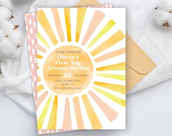 Premier voyage modifiable autour de l'invitation d'anniversaire du soleil | 1er anniversaire tu es mon soleil | Invitation d'anniversaire Boho avec Sun Corjl