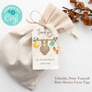 Boy Baby Shower Favor Tags DIY PRINTABLE, Boho Baby Shower Thank you tags, Baby Clothes Shower Party Decor, Boy Baby Shower Printable Tags